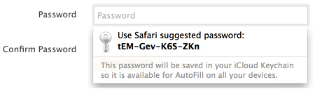 Safari-suggested password